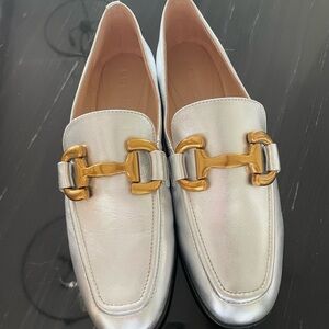 BRAND NEW Silver Loafers with Gold Buckle